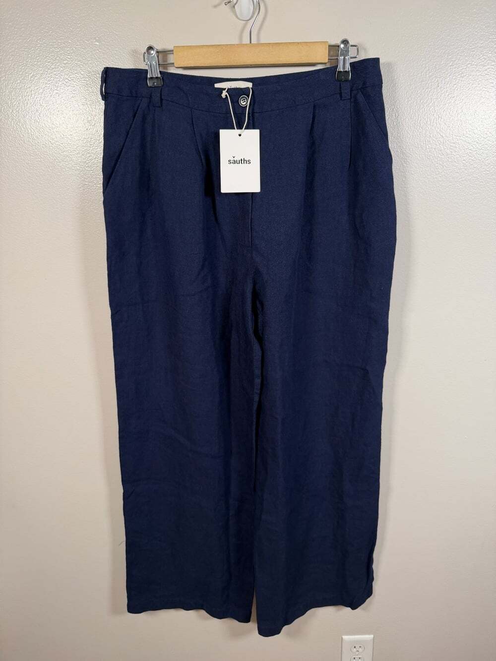 Sauths Fabi Wide Leg Linen Pants Size 2XL Navy Blue Tailored Minimal Coastal
